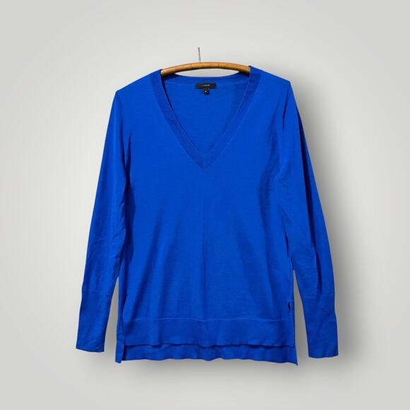 J Crew VNeck Sweater Women’s Size Small Lightweight Sapphire Blue Merino Wool - Picture 1 of 9